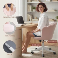 HOMCOM Office Chair, Armless Swivel Desk Chair with Adjustable Height, Backrest, Tilt Function for Office, Vanity, Pink(m-5)