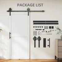HOMCOM 36inx84in Barn Door with 6FT Sliding Door Hardware Kit, Handle, Upgraded Rollers and Floor Guide, Waterproof, White(m-6)