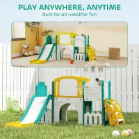 Qaba 7 in 1 Toddler Slide with Basketball Hoop, Climbing Frame, Telescope, Drawing Board, Storage Box for Ages 1-3, Yellow(m-9)