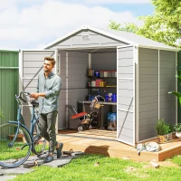 Outsunny 8' x 6' Plastic Garden Storage Shed with Latch Door, Vents, Sloped Roof, Light Grey(m-9)