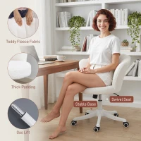 HOMCOM Office Chair, Armless Swivel Desk Chair with Adjustable Height, Backrest, Tilt Function for Office, Vanity, Cream White(m-5)