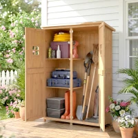 Outsunny 4x1.5ft Wooden Garden Storage Shed, Outdoor Tool Cabinet Organizer with Windows and Double Door, Nature Wood(m-9)