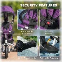Qaba 6 in 1 Toddler Tricycle Stroller with Basket, Canopy, 5-point Safety Harness, for 12-60 Months, Purple(m-9)