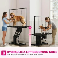 PawHut 43" L Hydraulic Dog Grooming Table, Z-Lift Height Adjustable Pet Grooming Table with Noose and Non-Slip Tabletop(m-4)