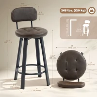 HOMCOM Bar Stools Set of 2, Upholstered Breakfast Bar Chairs with Footrest and Backrest for Kitchen Counter, Brown(m-3)