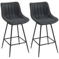 HOMCOM Set of 2 Counter Height Barstools, PU Leather Upholstered Bar Stools with Backrest, Footrest and Steel Legs, Black(m-11)