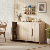HOMCOM Sideboard Buffet Cabinet, 62" Modern Kitchen Storage Cabinet with Soft-Close Doors and Adjustable Shelves, Natural Wood(m-1)
