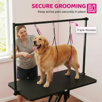 PawHut 43" L Hydraulic Dog Grooming Table, Z-Lift Height Adjustable Pet Grooming Table with Noose and Non-Slip Tabletop(m-6)