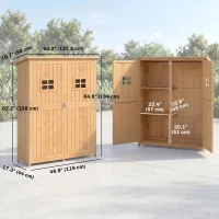 Outsunny 4x1.5ft Wooden Garden Storage Shed, Outdoor Tool Cabinet Organizer with Windows and Double Door, Nature Wood(m-3)