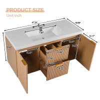 Single Sink Wall-Mounted Bathroom Vanity with SMC Top, Stylish Bathroom Cabinet with U-Shaped Drawers, 47'' L x 19.5'' W x 23.5'' H, Wood(m-3)