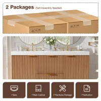 Double Sink Bathroom Vanity with Soft-Close Doors, Wall-Mounted Floating Cabinet with Divided Drawers, 47'' L x 19.5'' W x 23.5'' H, Wood(m-10)