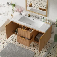 Single Sink Wall-Mounted Bathroom Vanity with SMC Top, Stylish Bathroom Cabinet with U-Shaped Drawers, 47'' L x 19.5'' W x 23.5'' H, Wood(m-11)