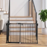 PawHut Dog Safety Gate 6-Panel Playpen Fireplace Christmas Tree Steel Fence Stair Barrier Room Divider Black(m-10)