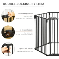 PawHut Dog Safety Gate 6-Panel Playpen Fireplace Christmas Tree Steel Fence Stair Barrier Room Divider Black(m-9)