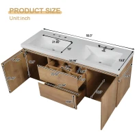 Double Sink Bathroom Vanity with Spacious Under-Sink Storage, Wall-Mounted Floating Cabinet with SMC Top, 59.5'' L x 20'' W x 25.5'' H, Wood(m-3)