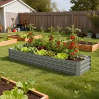 Outsunny 8'x2'x1' Galvanized Raised Bed, Large Elevated Planter Box for Growing Flowers, Herbs and Vegetables, Light Grey(m-9)