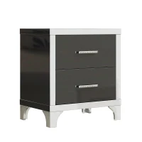 Elegant High Gloss Nightstand with Mirrored Front and 2 Drawers, Stylish Bedside Table for Large Bedrooms, 22.5'' L x 15.5'' W x 23.5'' H, Black(m-9)