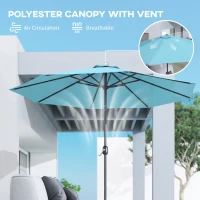 Outsunny 10' x 8' Round Market Umbrella, Patio Umbrella with Crank Handle and Tilt, Outdoor Parasol for Garden, Sky Blue(m-9)