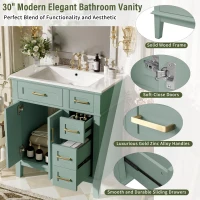 Solid Bathroom Vanity with Ceramic Undermount/Drop-In Sink, Modern Storage Cabinet for Compact Washrooms, 30'' L x 18'' W x 34'' H, Light Green(m-8)