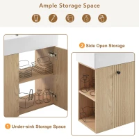 Space-Saving Floating Bathroom Vanity with Ceramic Basin, Wall-Mounted Cabinet for Compact Washroom, 21.5'' L x 12'' W x 26.5'' H, Wood(m-6)