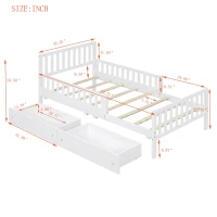Twin Wood Platform Bed with 2 Under-Bed Storage Drawers, Solid Bed Frame for Children or Restless Sleepers, 77.5'' L x 42'' W x 34.5'' H, White(m-3)