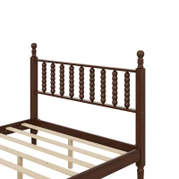 Full Size Wood Platform Bed with Retro Gourd-Shaped Headboard & Wooden Slat, Solid Bed Frame for Eclectic Decors, 79'' L x 57'' W x 45'' H, Walnut(m-5)
