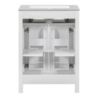 Modern Bathroom Vanity with 4 Doors, 2 Drawers and Adjustable Shelf, Freestanding Cabinet with Ceramic Sink, 48.5'' L x 18.5'' W x 34'' H, White(m-13)