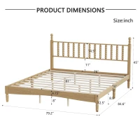 King Size Wood Platform Bed with Gourd-Shaped Headboard, Sturdy Bed Frame for Classic or Eclectic Décor, 84.5'' L x 79'' W x 45'' H, Natural(m-3)