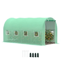 Outsunny 13' x 6.4' x 6.5' Walk-in Tunnel Greenhouse, Hoop House with Zipped Roll-Up Door and 8 Mesh Windows, Galvanised Steel Frame, Outdoor Greenhouse, Green(m-11)