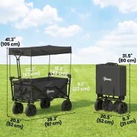 Outsunny Steel Frame Folding Garden Cart, Collapsible Wagon Cart with Removable Canopy, Telescopic Handle and Carrying Bag(m-3)