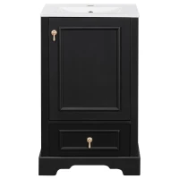 Stylish Bathroom Vanity with Ceramic Sink, Soft-Close Door & Drawer, Space-Saving Cabinet for Compact Washroom, 20'' L x 18.5'' W x 34'' H, Black(m-2)