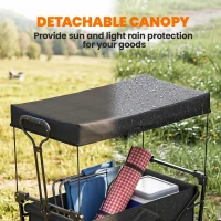 Outsunny Steel Frame Folding Garden Cart, Collapsible Wagon Cart with Removable Canopy, Telescopic Handle and Carrying Bag(m-6)