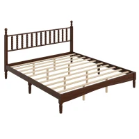 King-Size Wood Platform Bed with Gourd-Shaped Headboard, Sturdy Wooden Frame for Classic or Eclectic Interior, 84.5'' L x 79'' W x 45'' H, Walnut(m-6)