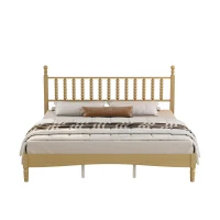 King Size Wood Platform Bed with Gourd-Shaped Headboard, Sturdy Bed Frame for Classic or Eclectic Décor, 84.5'' L x 79'' W x 45'' H, Natural(m-9)