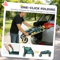 PawHut Dog Stroller for Large Dogs Up to 66 LBS with All-Terrain Spring Suspension, 8-Position Adjustable Handle, Teal(m-5)