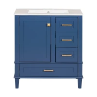 Free-Standing Bathroom Vanity with Ceramic Sink Combo, Modern Cabinet with Solid Wood Frame, 30'' L x 18.5'' W x 34'' H, Blue(m-2)