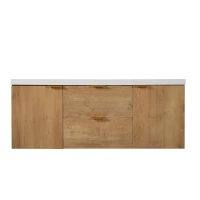 Double Sink Bathroom Vanity with Integrated SMC Top, Wall-Mounted Floating Cabinet for 2 People, 59.5'' L x 20'' W x 25.5'' H, Wood(m-2)