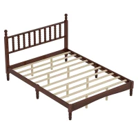 Queen Size Wooden Platform Bed with Gourd-Shaped Headboard, Retro-Inspired Bed Frame for Eclectic Décor, 84.5'' L x 63.5'' W x 45'' H, Walnut(m-10)