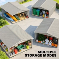 Outsunny 11' x 13' Practical Backyard Garden Storage Tool Shed Double Sliding Door 4 Ventilation Slots, Light Grey(m-9)