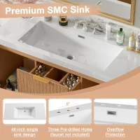 Single Sink Wall-Mounted Bathroom Vanity with SMC Top, Stylish Bathroom Cabinet with U-Shaped Drawers, 47'' L x 19.5'' W x 23.5'' H, Wood(m-7)