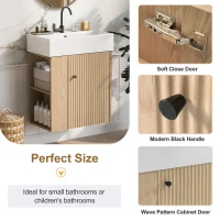 Space-Saving Floating Bathroom Vanity with Ceramic Basin, Wall-Mounted Cabinet for Compact Washroom, 21.5'' L x 12'' W x 26.5'' H, Wood(m-5)