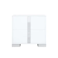 Space-Saving Nightstand with Mirrored Accents and Metal Legs, Elegant Bedside Storage for Compact Apartments, 23.5'' L x 15.5'' W x 21.5'' H, White(m-2)
