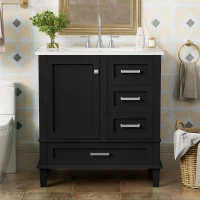 Modern Bathroom Vanity Sink Combo with Solid Wood Frame, Free-Standing Cabinet for Contemporary Bathrooms, 30'' L x 18.5'' W x 34'' H, Black(m-10)