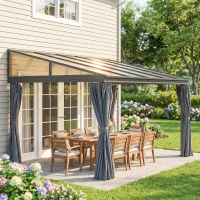 Outsunny 10' x 13' Outdoor Hardtop Pergola Gazebo with Polycarbonate Roof, UV Protection Sun Shelter with Curtains for Garden, Patio and Outdoor Events(m-10)