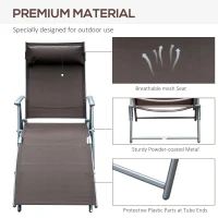 Outsunny Chaise Lounge Foldable Outdoor Chair, Portable, 7-Position Adjustable Reclining Tri-fold Chair for Camping, Sunbathing & Tanning at the Beach, Swimming Pool with Pillow, Brown(m-7)