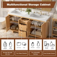 Modern Bathroom Vanity with Soft-Close Hinges & Hidden Drawer Slides, Elegant Vanity Cabinet with Resin Sink, 59.5'' L x 20'' W x 34'' H, Wood(m-7)