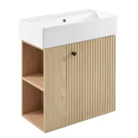 Space-Saving Floating Bathroom Vanity with Ceramic Basin, Wall-Mounted Cabinet for Compact Washroom, 21.5'' L x 12'' W x 26.5'' H, Wood(m-13)