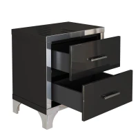 Elegant High Gloss Nightstand with Mirrored Front and 2 Drawers, Stylish Bedside Table for Large Bedrooms, 22.5'' L x 15.5'' W x 23.5'' H, Black(m-8)