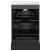 Stylish Bathroom Vanity with Ceramic Sink, Soft-Close Door & Drawer, Space-Saving Cabinet for Compact Washroom, 20'' L x 18.5'' W x 34'' H, Black(m-15)