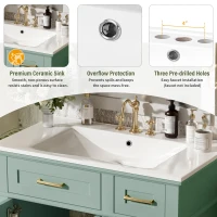 Solid Bathroom Vanity with Ceramic Undermount/Drop-In Sink, Modern Storage Cabinet for Compact Washrooms, 30'' L x 18'' W x 34'' H, Light Green(m-7)